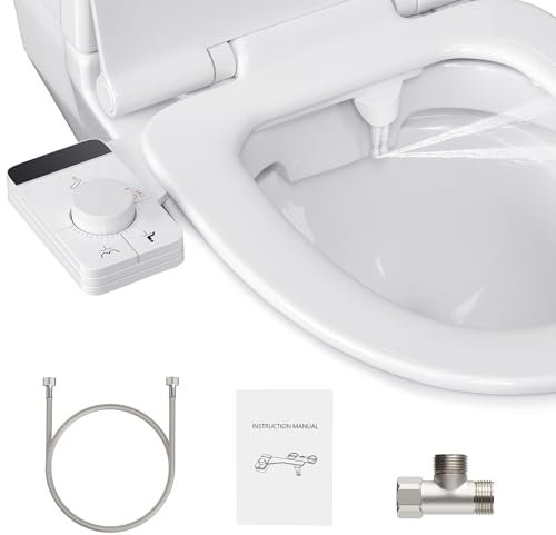 Bidet Toilette WC, Potuem Eau Froide Pulvérisateur Bidet Non Electrique, Pression d'eau Réglable, Double Buses Rétractables Autonettoyantes, Fixation de Bidet Ultra Mince