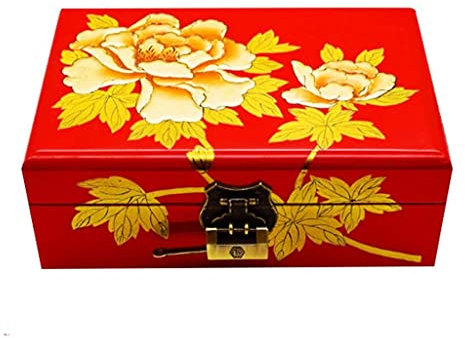 NZPOST Boîte à Bijoux laquée Peinte à la Main en Forme de Fleur de Pivoine de Pingyao, Meuble Oriental Chinois et Dragon et phénix (Rouge 1)