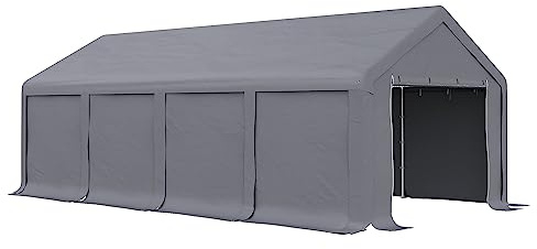 Outsunny Garage Auto per Esterno 8x4m con Porte a Cerniera, Tettoia per Auto con Pannelli Removibili e Telaio in Acciaio, Tenda Garage per SUV Camion Barca Moto Biciclette, Grigio Scuro