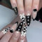 24PCS French Tip Press on Nails – Medium Length Almond Fake Nails with Black Bow & Alloy Beads, Full Cover Acrylic Nails for Women, Secure Fit, Quick & Easy DIY Nail Art