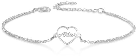 Joyforisa Personalisiertes Silberarmband für Frauen - Herz Name Charm Armband mit 1-4 benutzerdefinierten Namen Muttertagsgeschenke Mama Geburtstagsgeschenke Freundschaftsarmband, Einheitsgröße