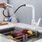 Grifo de cocina blanco extraíble, grifo giratorio de acero inoxidable, diseño moderno para un uso fácil, elegante y perfecto para cocinas domésticas y profesionales