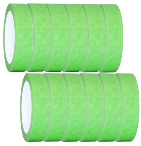 NORTHERN BROTHERS 12 Rolls Masking Tape for Painting - 25mm x 20m Green Painters Tape Painting Tapes Decorators Tapes for Artist Indoor & Outdoor Decorating For Sharp Lines, DIY Craft Adhesive Tape