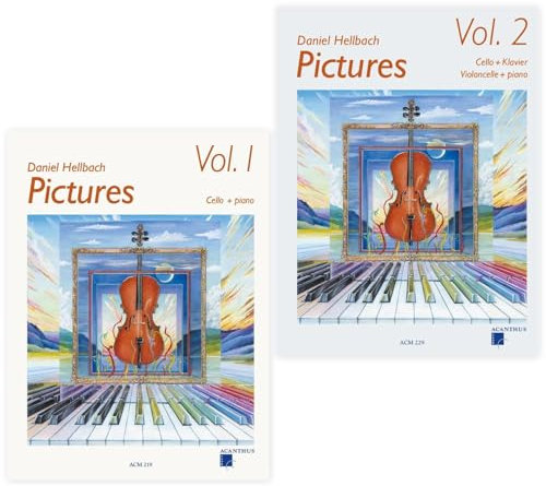 Pictures für Cello und Klavier Band 1 und Band 2 (ACM 219, ACM 229) + Soundman-Notenheft + 2 Notenbleistifte (Starterset)