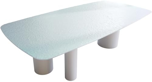 Esszimmertisch Edge Boot Reliefglas Perlmutt 3D-Design 240x120 Troa Metall Weiß
