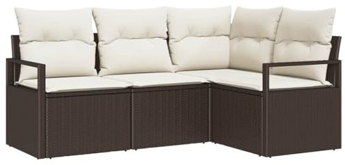 vidaXL 4-teiliges modulares Gartensofa-Set mit Kissen in Braun – Poly-Rattan Sitzgelegenheiten für 3 Personen, ideal für die Terrasse, den Garten oder die Lounge. Wetterfest und modern.