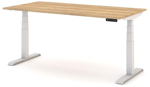 ASSMANN Elektrisch höhenverstellbarer Kinderschreibtisch JUNIOR 140x80cm Eiche Natura Weiß, TÜV-zertifiziert, Memoryfunktion, Kollisionsschutz, 5 Jahre Herstellergarantie einfache Montage für Büro und