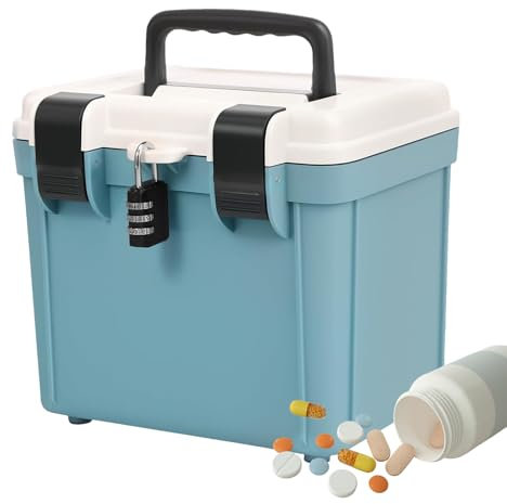 Generisch Boîte à médicaments verrouillable - Boîte à cadenas à combinaison | Grande boîte de rangement pour médicaments, documents, fournitures de bricolage