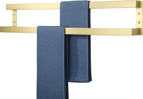 Mooche Porte Serviette Salle de Bain Double, 80 CM, en SUS304, Doré | Porte Serviette Mural Cuisine Pratique et Durable, Agréable Support Serviette Salle de Bain