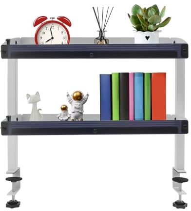 DAHAD Schreibtisch-Organizer, 2 Etage Schreibtischregal, Robuster Schreibtisch Erweiterung, Verstellbares Bücherregal mit Aufbewahrungsregalen und Stecktafel für die Arbeitsplatte (Weiß)