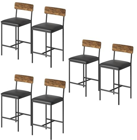 Garvee 6er Set Barhocker & Esszimmerstühle – 65 cm gepolsterte Barstühle mit Rückenlehne & Fußstütze – Robustes Metallgestell – Einfacher Aufbau – Für Kücheninsel, Tresen & Esszimmer – Rustikal
