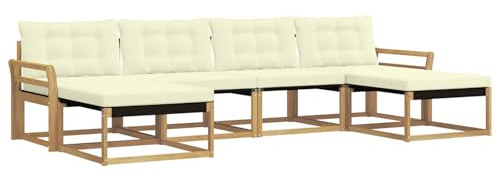 vidaXL Outdoor-Sofagarnitur mit Kissen 6 pcs Weiß und Creme, Garten, modernes Outdoor-Sofa, Sitzgruppe für den Patio, Terrassenmöbel für entspanntes Chillen