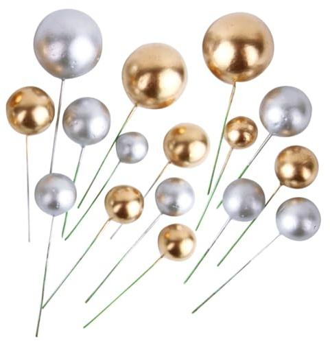 Luxshiny Kreative Tortenaufsätze Zufällige Farbe 15 Stück aus Schaumstoff in Kugelform Saison Essbare Tortendeko in Gold und Silber für Abschlussfeier und Geburtstagsparty