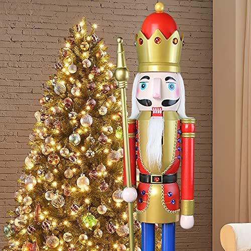CDL K01 Nussknacker, 122 cm hoch, lebensgroß, groß, rot, Weihnachtsdekoration, Holz, Nussknacker, König auf Ständer, gewerbliche Dekoration (122 cm, King Red K01)