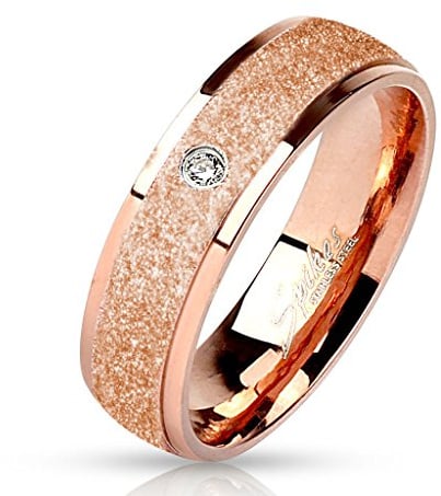 viva-adorno Damen Edelstahl Ring roségold mit diamantierter Oberfläche und Zirkonia RS57
