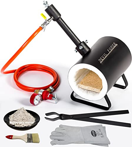 DEVIL-FORGE Forgia a Gas Propano DFS Fucina con 1 Bruciatore DFP (80.000 BTU), Valvola a Sfera per Gas, Fabbricazione di Coltelli, Lavorazione dei Metalli, Fabbro, Maniscalco, 2500°F / 1370°C