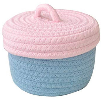 Fieans Klein Aufbewahrungskorb mit Deckel Natur Baumwolle Seil Aufbewahrungsbox Kinderzimmer Organizer Korb für Baby Spielzeug Accessoires Schminke - Blau