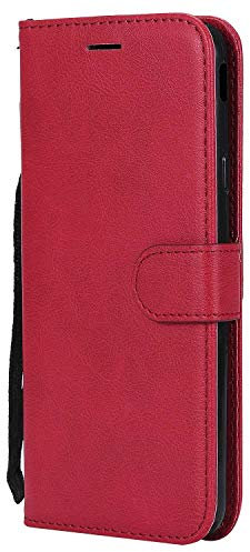 DENDICO Coque pour Galaxy J6 2018, PU en Cuir Coque Portefeuille Étui Housse, Design Classique TPU Coque pour Samsung Galaxy J6 2018 - Rouge