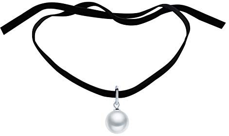 Yumilok Frauen Damen Mädchen Choker Kette Halskette mit Perlen Anhänger Schwarz Samt Halsband Halsband Schön Geschenk
