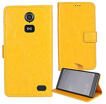 Lankashi Stand Premium Retro Business Flip Leather Case Protector Bumper For Doro Liberto 8031 8030 4.5 TPU Silicone Protection Phone Cover Skin Folio Book Card Slot Wallet Magnetic(Yellow)