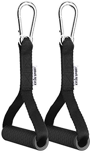 KYLIN SPORT Upgraded Cable Machine Attachments Resistance Bands Handles Grips Fitness Strap Stirrup Handle Cable Attachment Silicon Grip with Metal Carabiner Colorful Version (Black)