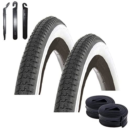 Angebot-Set / 2 x Kenda K-141 28 Fahrradreifen Fahrradmantel Schwarz/Weiß 40-635 (28 x 1 1/2) + 2 passende Schläuche AV inkl. 3 Reifenheber