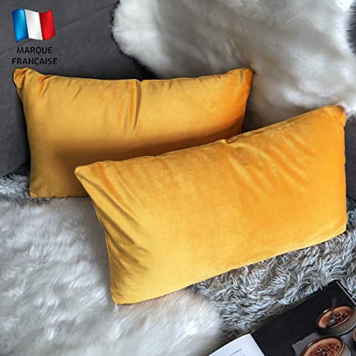 Douceur De Plumes 2er Set Senfgelber Samtkissenbezug 30x50 cm Einfacher, weicher und moderner Kissenbezug, skandinavische Wohnzimmerdekoration Sofa Schlafzimmer Bettboden (2 Senfgelb)