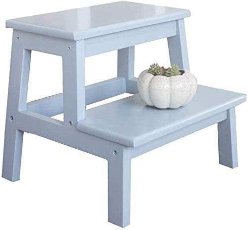 GJSN Sgabello a Gradino Doppio Uso per Esterni, Cucina a 2 Strati, Sgabello da Bagno, Sgabello Multifunzionale per Bambini, Misura 39,5 X 35 X 35 cm +, Scala a Pioli Bianca,Grigio