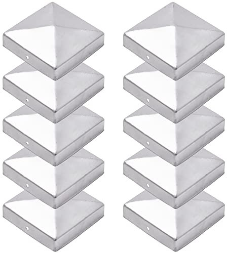 TRIBECCO® 10 tappi per pali di legno, tappi per pali di legno, tappi di copertura per pali di recinzione, tappi zincati, a forma di piramide – copertura per pali, 7 x 7 cm – 70 x 70 mm