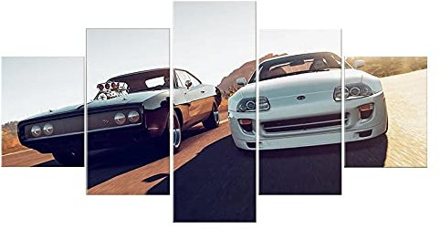 Toaueng Poster & Kunstdrucke 5 Stück Leinwandfilm Fast Furious Sportwagen Rennwagen 150×80Cm Mit Rahmen 5 Leinwand Kunst Wandkunst Fünf Teile Tafelmalerei Wandbild Hd Poster Modernes Modulares Bild