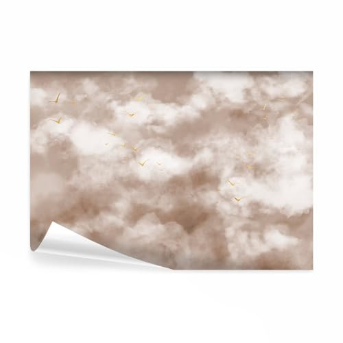 decomonkey Fototapete Himmel Abstrakt 200x140 cm Design Tapete Fototapeten Tapeten Wandtapete moderne Wand Schlafzimmer Wohnzimmer Deko Modern Wolken Vogel braun weiß