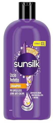 Sunsilk, Shampoo Liscio Perfetto, Shampoo per Capelli Lisci a Lungo e Setosi, Formula Active Fusion con Olio di Argan, Proteine della Seta e Biotina per Capelli Visibilmente Sani, Formato XXL 810 ml