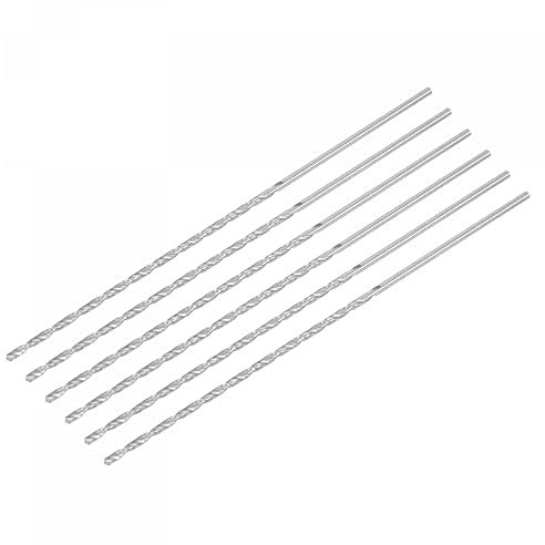 sourcing map HSS(High Speed Steel) Extra Long Twist Drill Bits, 2.5mm Drill Diameter 160mm Length for Hardened Metal Woodwork Plastic Aluminum Alloy 6 Pcs