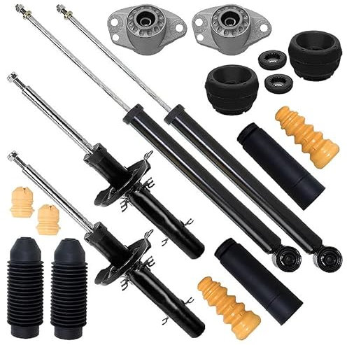 4x Gasdruck Stoßdämpfer Vorne & Hinten Federbein inkl. Domlager & Staubschutzsatz, Kompatibel mit A udi A3 (8L1); SEAT LEON (1M1), TOLEDO 2 (1M2); SKODA OCTAVIA 1 (1U2); VW BORA, GOLF 4