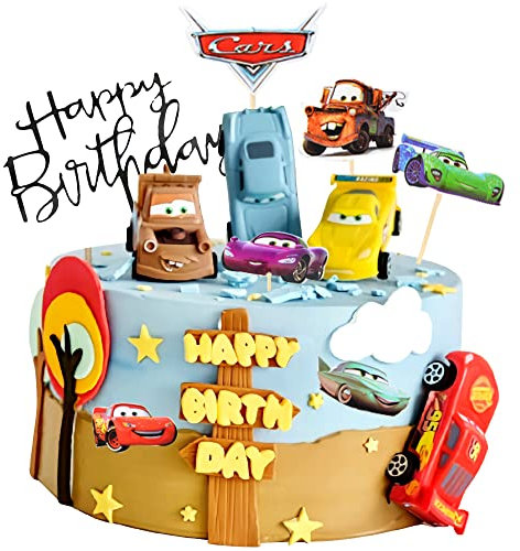 Tortendeko Kinder, 17 Stücke Cars Torte Topper, Happy Birthday Cake Topper, Tortendeko Kindergeburtstag, Deko Torte, Kuchendeko Geburtstag fur Mädchen, Junge
