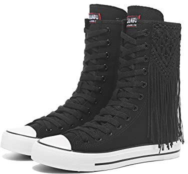 Momuk Zapatillas altas de lona para mujer con cordones de moda para mujer, Negro 05., 41 EU