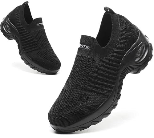Chaussure Femme Sneakers Chaussures Orthopediques Legere sans Lacets Tennis Confort Outdoor de Jogging Sport Fitness Gym Athlétique Respirante Air Course Noir 39 EU