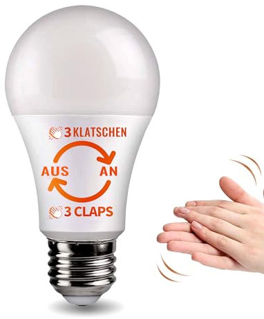SYSAI klatschen Control Glühbirne für Upgrade der Schlafzimmer-Tischlampe, Drahtloses Audio aktiviert ON/Off-Lösung, Clap-Erkennung, Intelligentes Zuhause, Weiches Weiß, 8-Watt