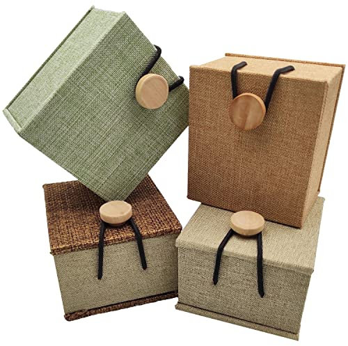 fablano Ringbox aus Leinen - Ring Box moderne Farben - Ringbox Verlobung, Ringbox Hochzeit passend für alle Ringe - Ringbox Holz Verschluss - Ring Kästchen, Ring Schatulle, Ringbox Hochzeit Holz