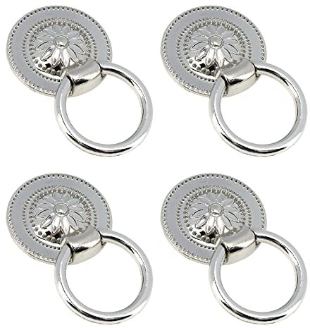 WDONAY Vintage-Ringknäufe mit Blumenmotiv, geprägt, Schrankknöpfe, silberfarbene Zinklegierung, Schubladengriffe, für Küche, Badezimmer, Schlafzimmer, Wohnzimmer, 4 Stück