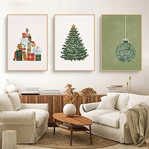 Martin Kench 3er Weihnachts-Poster Set, Winter Bilder, Weihnachtsbaum Schneeflocken Wandkunst Wandbilder Modern Wanddeko für Wohnkultur, Ohne Rahmen (C,30x40cm)