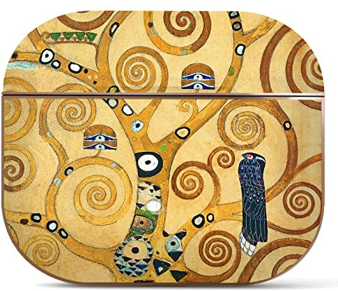 Berkin Arts Kompatibel mit AirPods 3 Generation Kunst Hülle Rosé Goldenes Hardcover mit Schlüsselanhänger Kunst Gelb Elegent Floral (Gustav Klimt-Baum des Lebens)