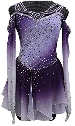 JRUIA Professionelles Eiskunstlauf Wettkampfkleid Trikot Für Rhythmische Gymnastik Aktive Kleidung Rollschuh Kleid Handgefertigt Gradient Eislaufen Kostüm Mit Strass,A,S