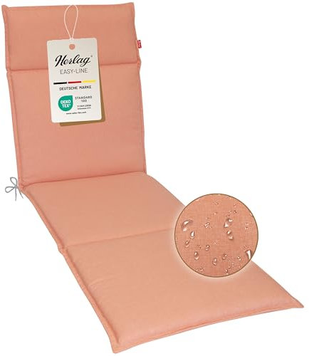 Herlag Liegenauflage Bea 190x60x4,5cm | Wasserabweisende Rollliegen-Auflage mit Fleckschutz | Bequemes Polster für Sonnenliegen | Pflegeleichte Easy-Line | Öko Tex 100 | Korall