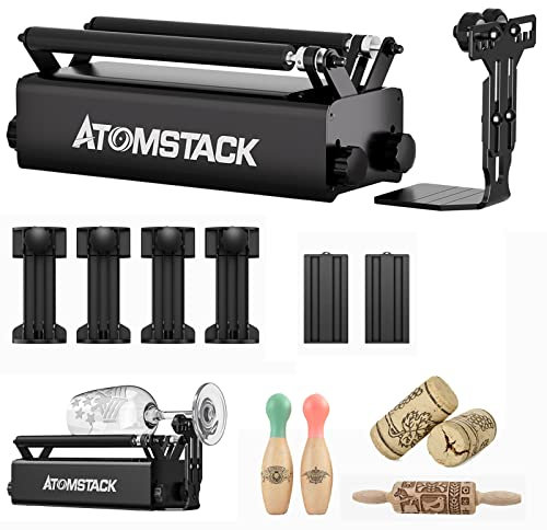 ATOMSTACK R3 Pro Laser Rotary Roller, Lasergravur-Rotationswalze, 360° Y-Achsen-Rotationswalze zum Schnitzen von Bechern/Zylindern/runden/übergroßen Objekten, 8 einstellbare Durchmesser