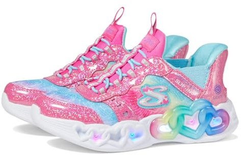 Skechers Infinite Heart Lights Eternal Shimmer Sneaker, Pink Synthetic/Multi Trim, 28.5 EU