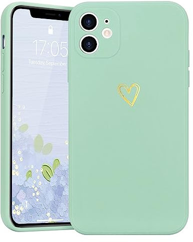 Lafunda Handyhülle Kompatibel mit iPhone 12 Mädchen hülle Ultra Dünn Silikonhülle süß Liebesherz Schutzhülle stoßfest Case Bumper Back Cover mit Fallschutz für iPhone 12 Hellgrün