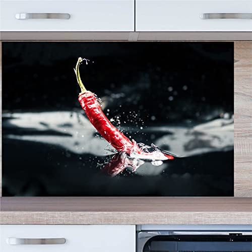 INDIGOS UG Kitchen Splashback, Chilli in the Water, 100 x 50 cm, Tempered Glass Printed with Picture, Motif, Kitchen, Back Panel, Glass Plate, Splash Guard, Cooker, Oven