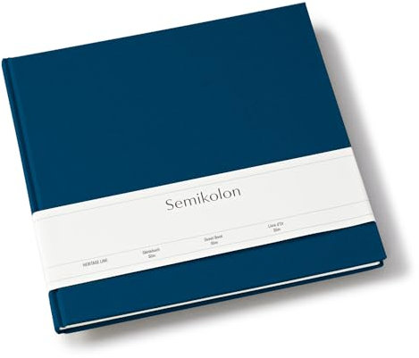 Semikolon 371035 Gästebuch Slim 25 x 23 cm - mit 100 blanko Seiten zum Selbstgestalten, Lesezeichen - marine dunkel-blau