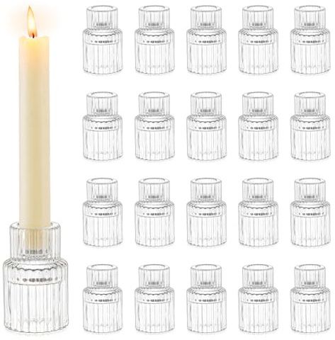 Romadedi Glass Candle Holder for Candlestick, Clear, Pack of 20